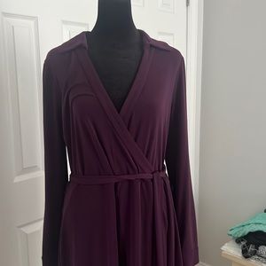 Calvin Klein plum long sleeve tie dress faux wrap